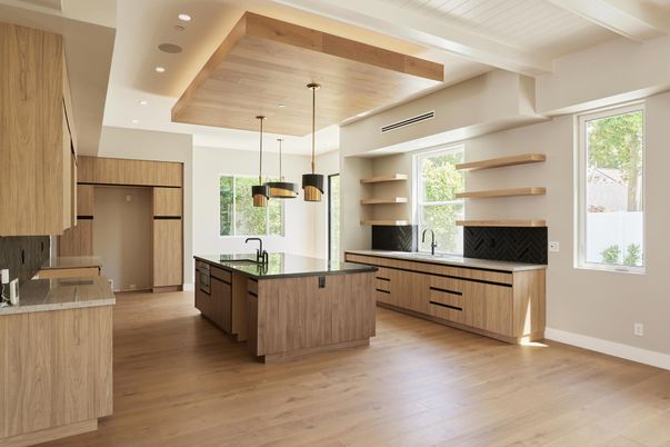 Interior, Kitchen, Pendant Lights, Recessed Lighting, Wooden Beams, Wooden Ceilings, Wood Texture Flooring