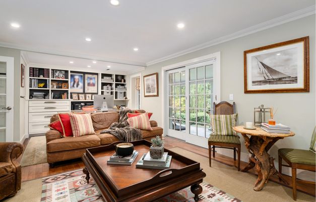 Home Office, Interior, Living room, Recessed Lighting, Wood Texture Flooring