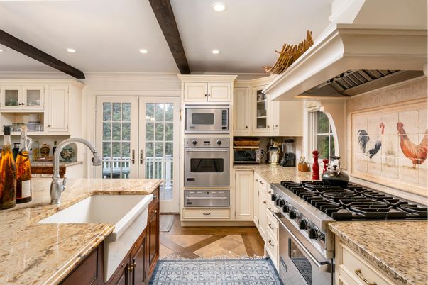Interior, Kitchen, Recessed Lighting, Stainless Steel Appliances, Wooden Beams