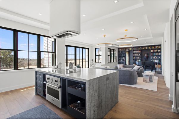 Interior, Kitchen, Living room, Pendant Lights, Recessed Lighting, Wood Texture Flooring