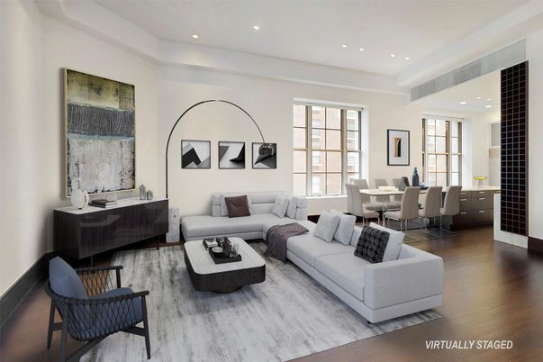Dining room, Interior, Living room, Recessed Lighting, Wood Texture Flooring