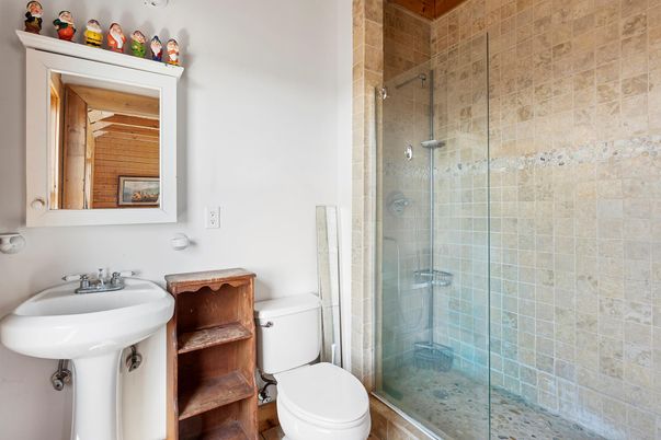 Bathroom, Glass Shower, Interior, Stone Walls