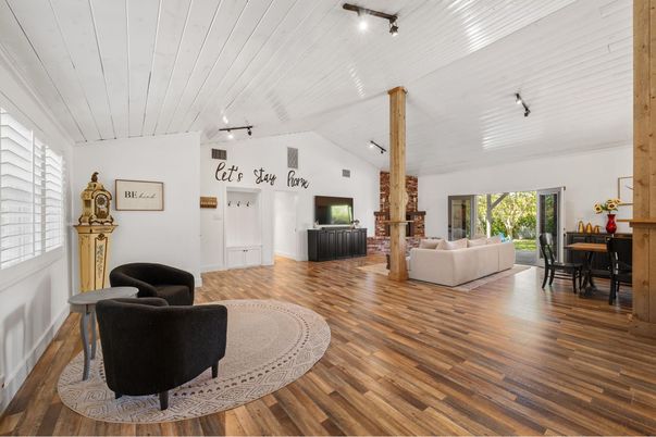 Dining room, Fireplace, Interior, Living room, Wood Texture Flooring