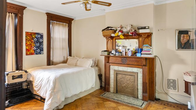 Bedroom, Fireplace, Interior, Wood Texture Flooring
