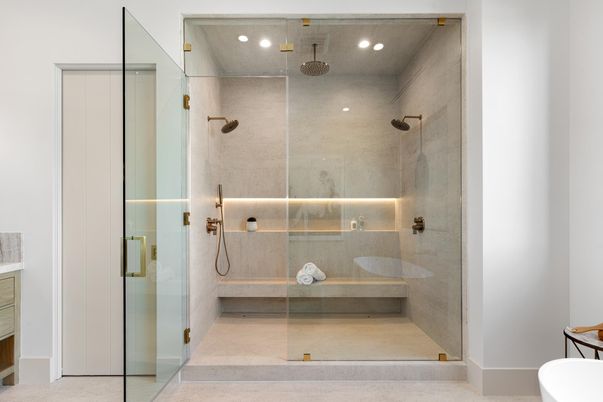 Bathroom, Glass Shower, Interior, Recessed Lighting
