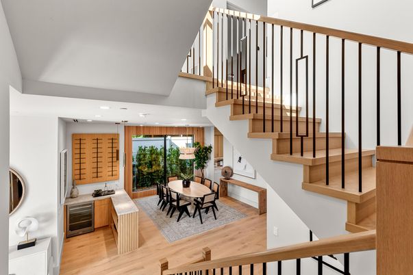 Dining room, Interior, Recessed Lighting, Wood Texture Flooring