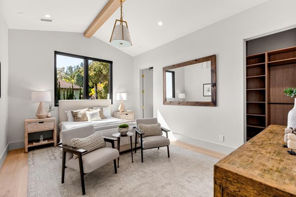 Bedroom, Interior, Living room, Recessed Lighting, Wooden Beams, Wood Texture Flooring
