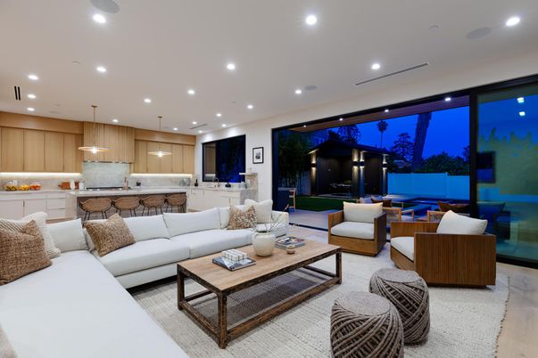 Interior, Kitchen, Living room, Pendant Lights, Recessed Lighting, Wood Texture Flooring