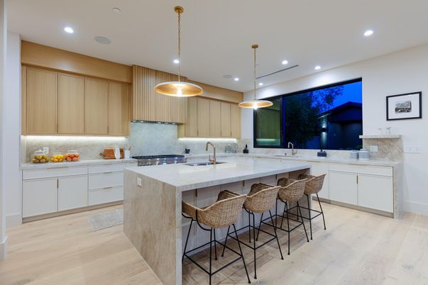 Interior, Kitchen, Pendant Lights, Recessed Lighting, Wood Texture Flooring