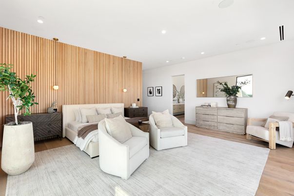 Bedroom, Interior, Living room, Recessed Lighting, Wood Texture Flooring
