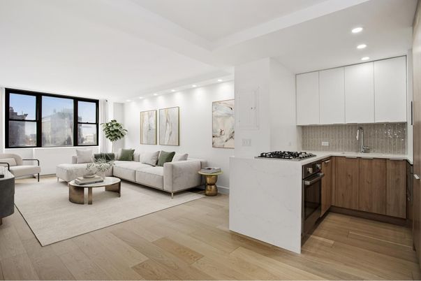 Interior, Kitchen, Living room, Recessed Lighting, Stainless Steel Appliances, Wood Texture Flooring
