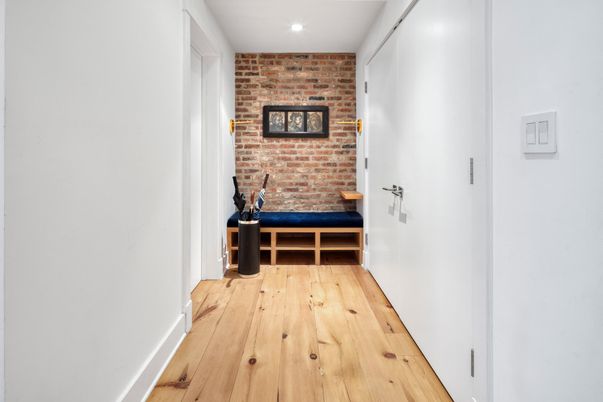 Interior, Recessed Lighting, Stone Walls, Wood Texture Flooring