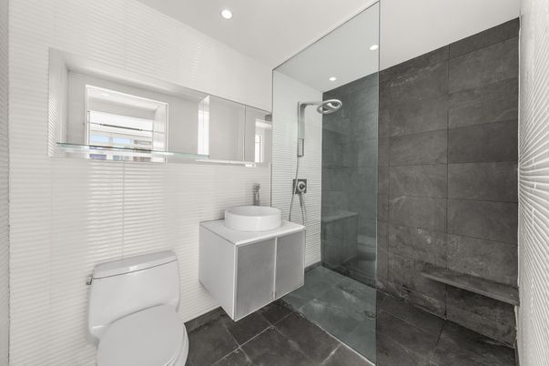 Bathroom, Glass Shower, Interior, Recessed Lighting