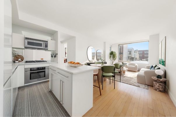 Dining room, Interior, Kitchen, Living room, Stainless Steel Appliances, Wood Texture Flooring