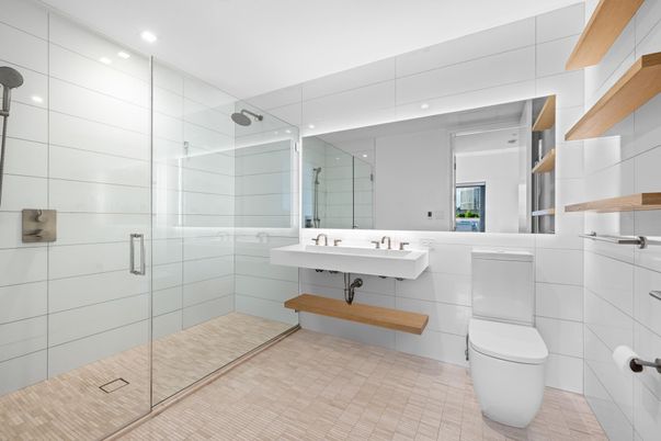 Bathroom, Glass Shower, Interior, Recessed Lighting