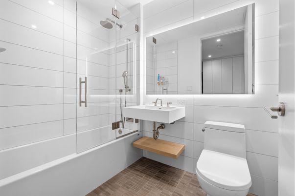 Bathroom, Glass Shower, Interior, Recessed Lighting