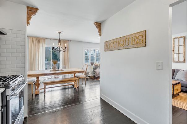 Chandelier, Dining room, Interior, Wooden Beams, Wood Texture Flooring