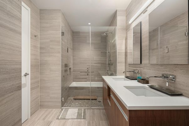 Bathroom, Dual Sink Vanities, Glass Shower, Interior, Recessed Lighting