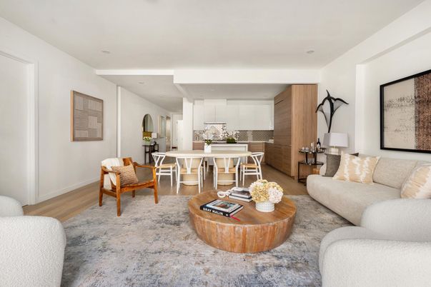 Dining room, Interior, Kitchen, Living room, Recessed Lighting, Wood Texture Flooring