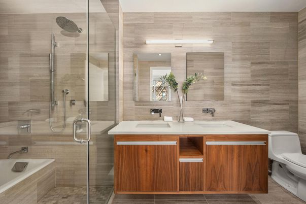 Bathroom, Dual Sink Vanities, Glass Shower, Interior
