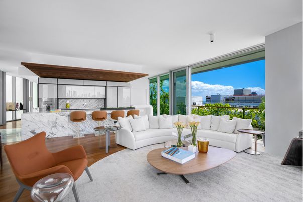 Interior, Kitchen, Living room, Stainless Steel Appliances, Wood Texture Flooring