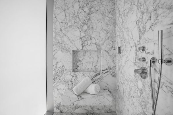 Bathroom, Glass Shower, Interior, Marble Walls