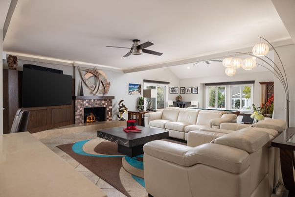 Billiard Table, Fireplace, Interior, Living room, Pendant Lights, Recessed Lighting