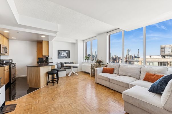 Interior, Kitchen, Living room, Recessed Lighting, Stainless Steel Appliances, Wood Texture Flooring