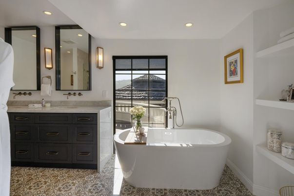 Bathroom, Dual Sink Vanities, Free Standing Baths, Interior, Recessed Lighting