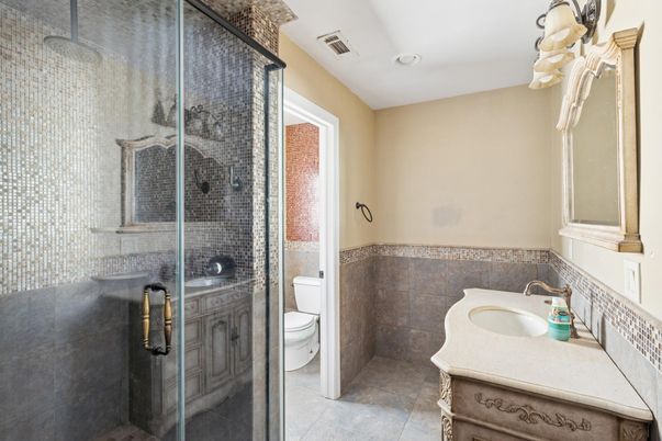 Bathroom, Glass Shower, Interior, Recessed Lighting