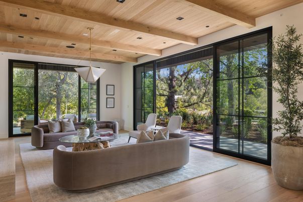 Interior, Living room, Pendant Lights, Recessed Lighting, Wooden Beams, Wooden Ceilings, Wood Texture Flooring