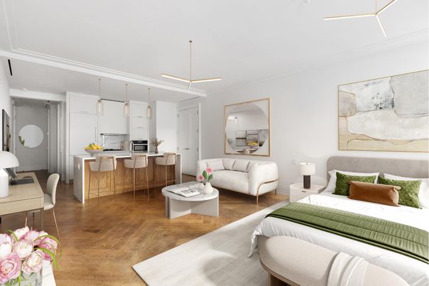 Bedroom, Interior, Kitchen, Pendant Lights, Recessed Lighting, Wood Texture Flooring