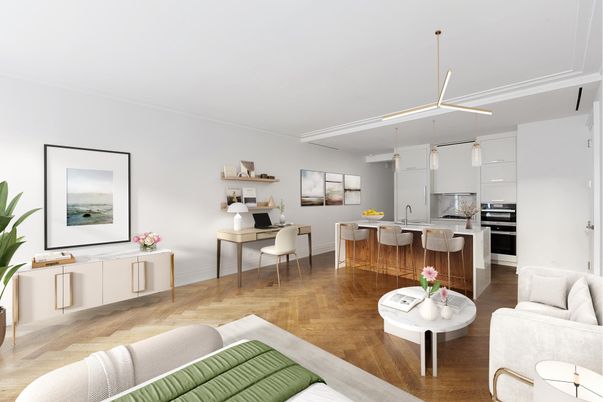 Dining room, Interior, Kitchen, Living room, Pendant Lights, Stainless Steel Appliances, Wood Texture Flooring