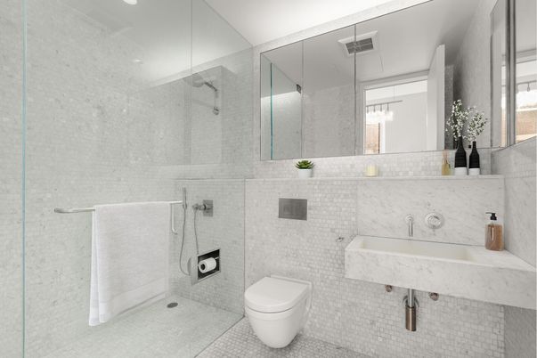 Bathroom, Glass Shower, Interior, Recessed Lighting