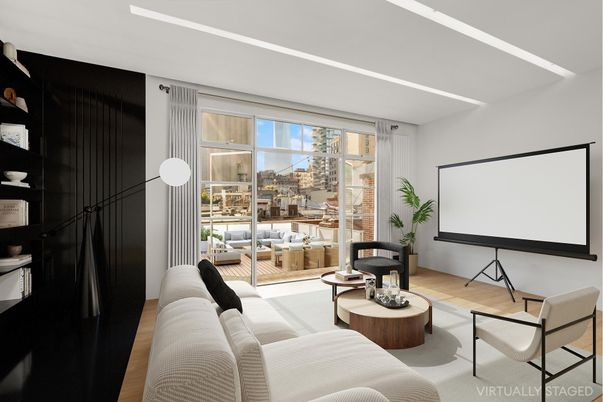 Interior, Living room, Pendant Lights, Projection Screen, Wood Texture Flooring