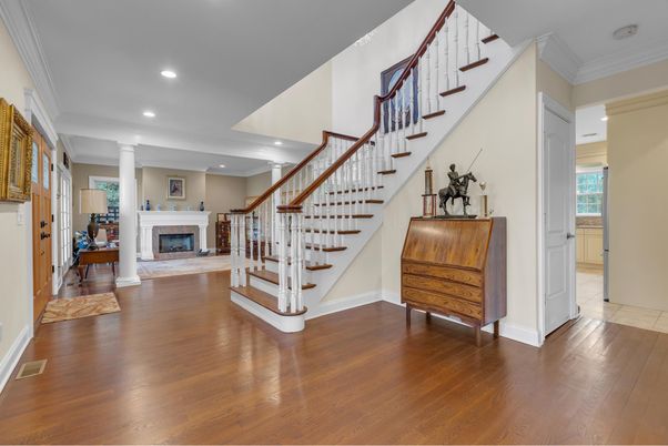 Fireplace, Interior, Recessed Lighting, Wood Texture Flooring