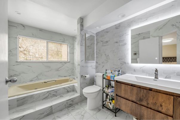 Bathroom, Glass Shower, Interior, Marble, Marble Walls, Recessed Lighting