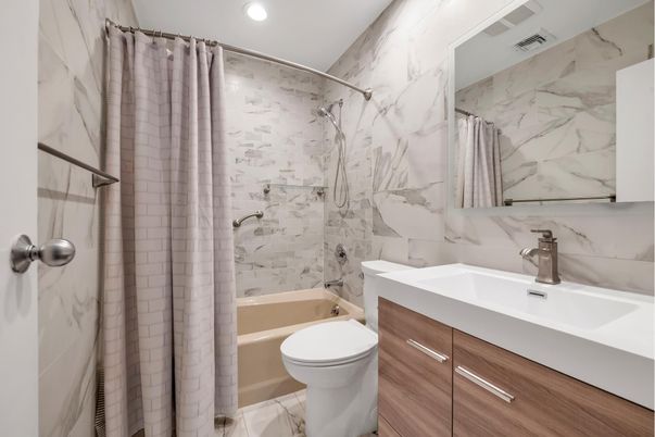 Bathroom, Interior, Marble Walls, Recessed Lighting