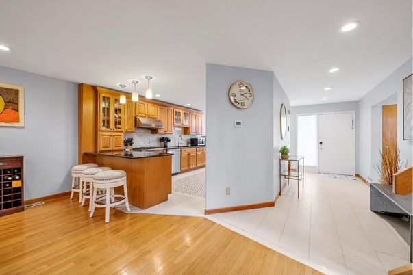 Interior, Kitchen, Pendant Lights, Recessed Lighting, Wood Texture Flooring