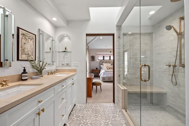 Bathroom, Bedroom, Dual Sink Vanities, Glass Shower, Interior, Recessed Lighting
