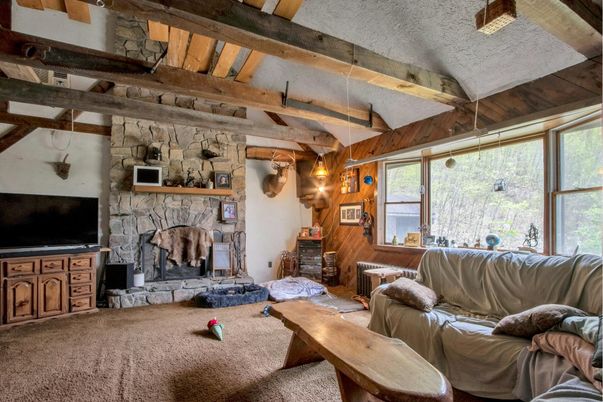 Fireplace, Interior, Living room, Stone Walls, Wooden Beams
