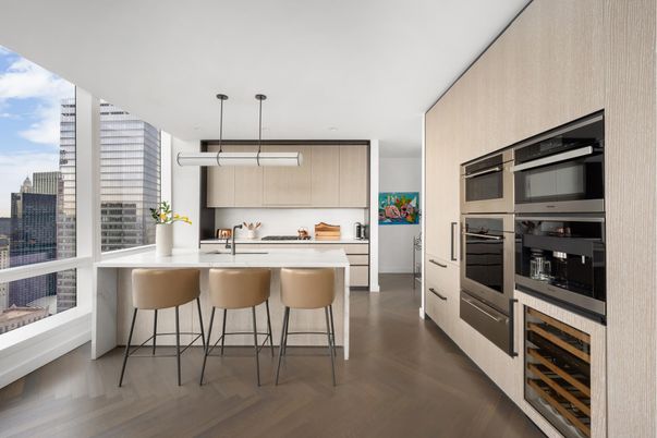 Interior, Kitchen, Pendant Lights, Stainless Steel Appliances, Wood Texture Flooring
