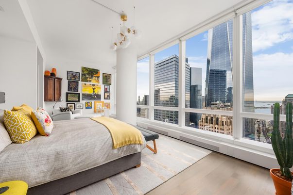 Bedroom, Interior, Pendant Lights, Wood Texture Flooring