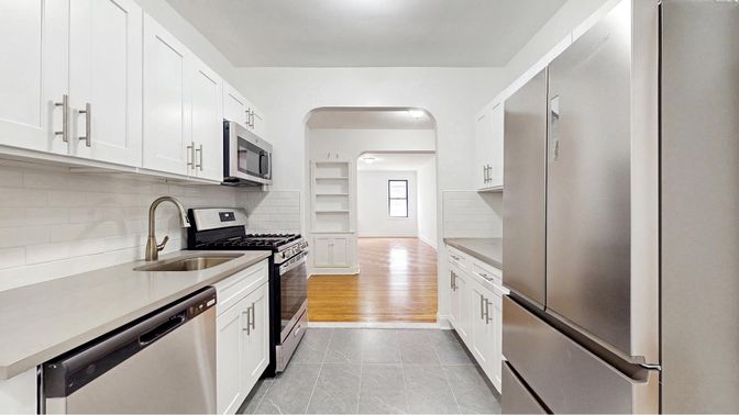 Interior, Kitchen, Stainless Steel Appliances, Wood Texture Flooring
