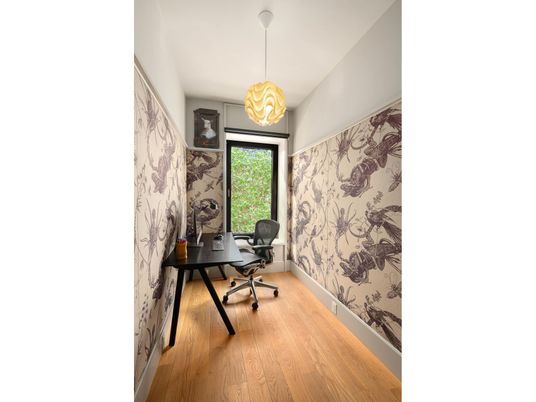 Home Office, Interior, Pendant Lights, Wood Texture Flooring