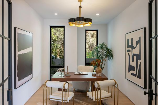 Home Office, Interior, Recessed Lighting, Wood Texture Flooring
