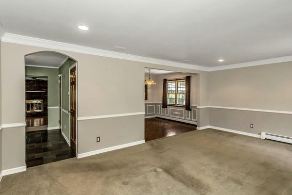 Chandelier, Empty room, Interior, Recessed Lighting, Wood Texture Flooring