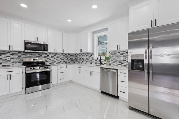 Interior, Kitchen, Marble, Recessed Lighting, Stainless Steel Appliances