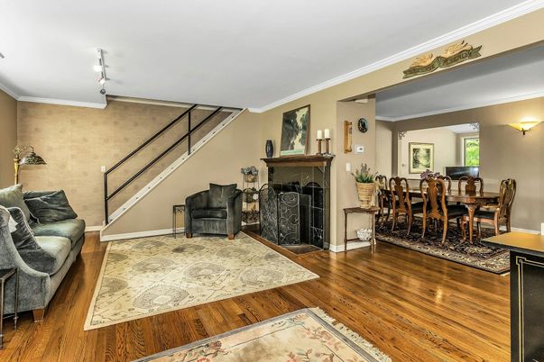 Dining room, Fireplace, Interior, Wood Texture Flooring