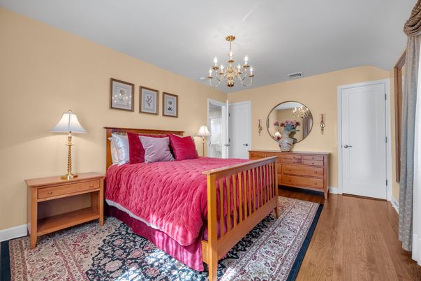 Bedroom, Chandelier, Interior, Wood Texture Flooring